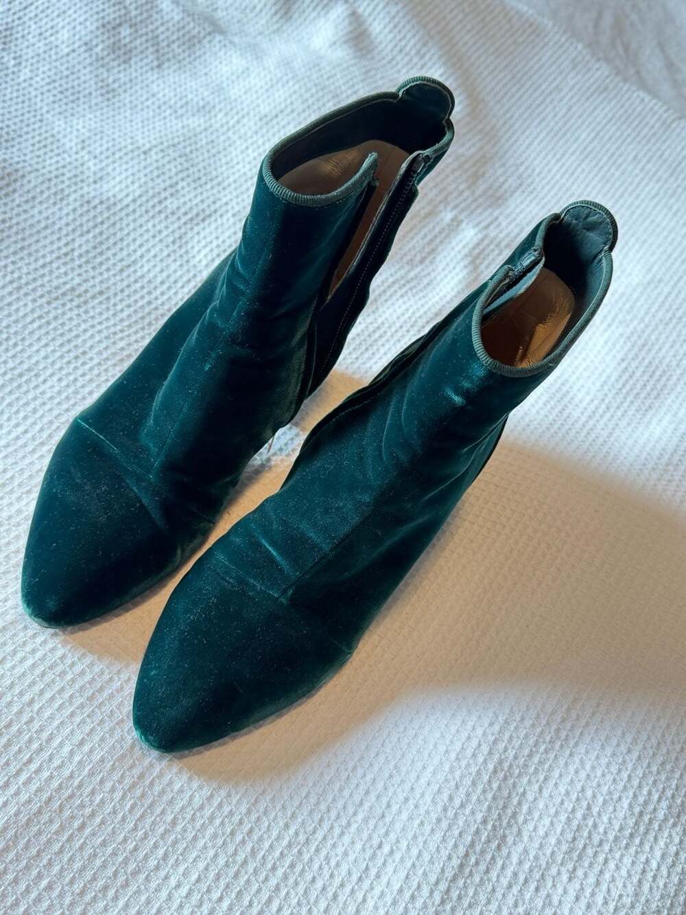 Jimmy Choo London Green Velvet Ankle Boots with Grosgrain Trim